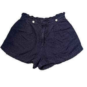 Young fabulous and broke linen navy high waisted shorts with ruffle waist